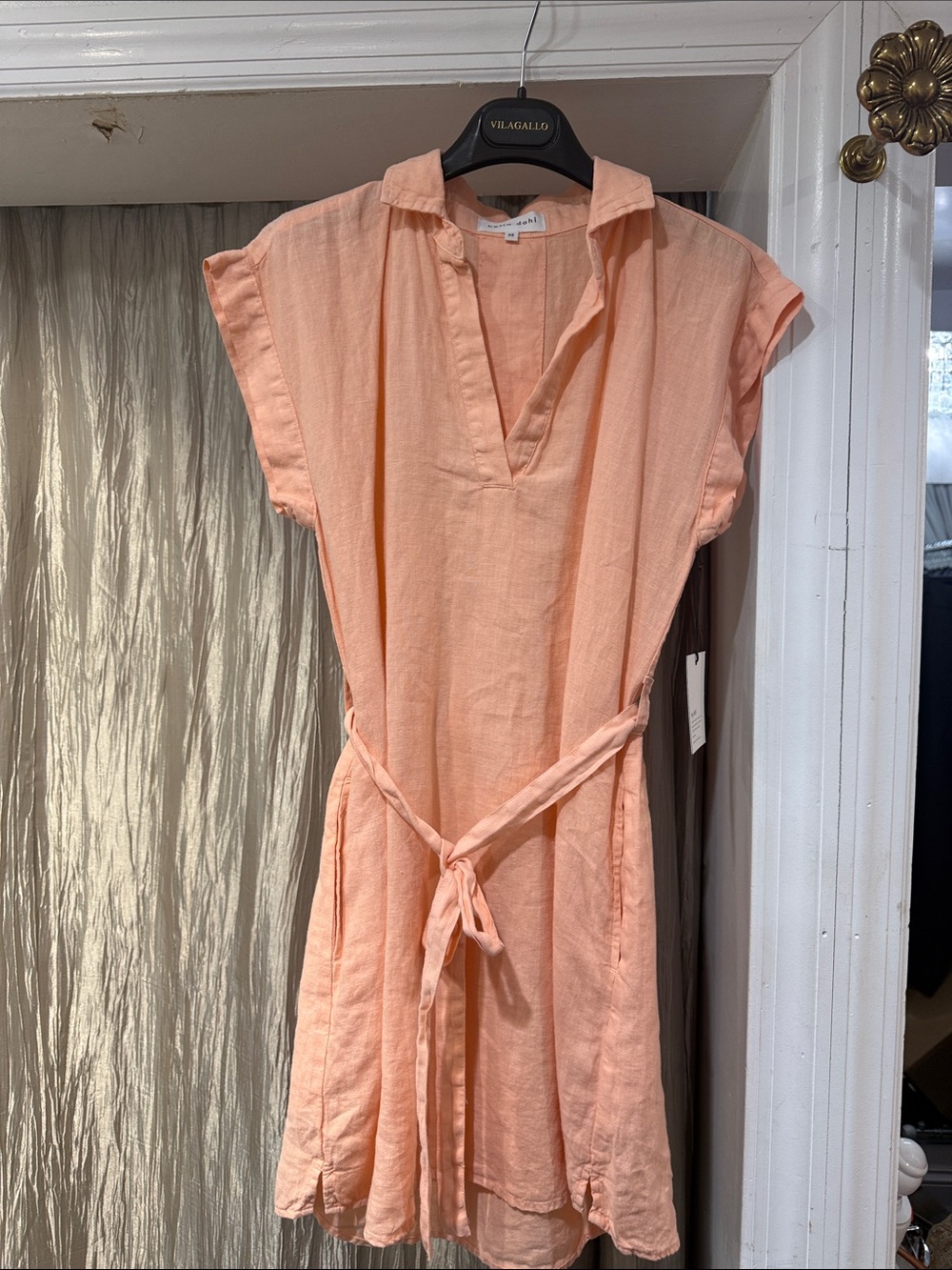 Bella Dahl Lightweight Peach Linen Tie-Waist Dress